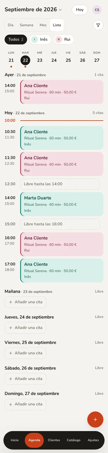 La misma agenda en el móvil.