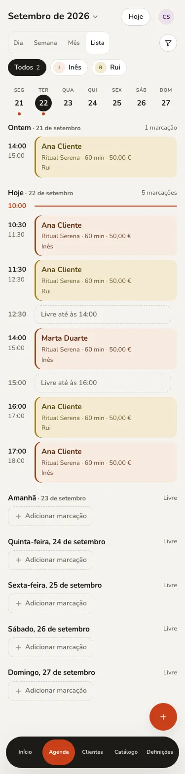 A mesma agenda no telemóvel.