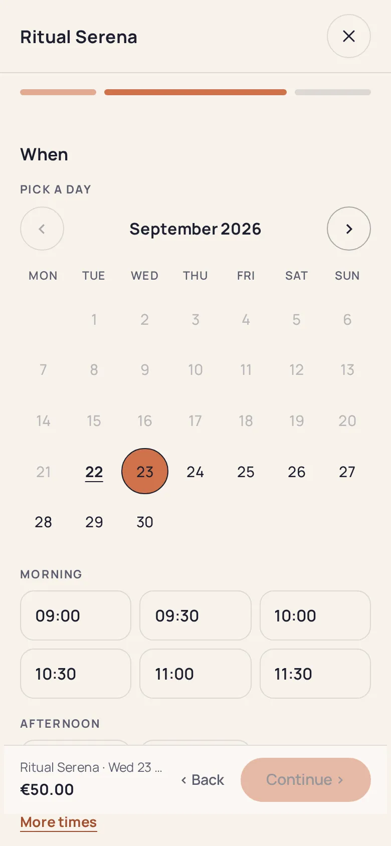 Choosing a day and time